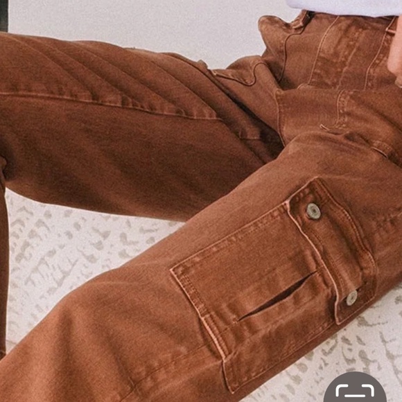 Vervet Rust Color Straight Leg Cargo Jeans with Elastic Waist. - Picture 12 of 16